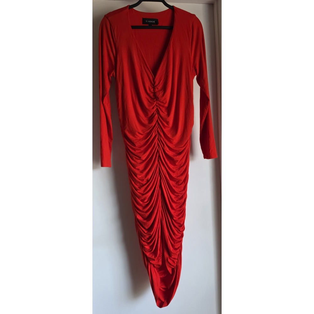 11 Honoré Plus Size 1 Red Long Sleeve Maxi Dress V-Neck Jersey Bodycon